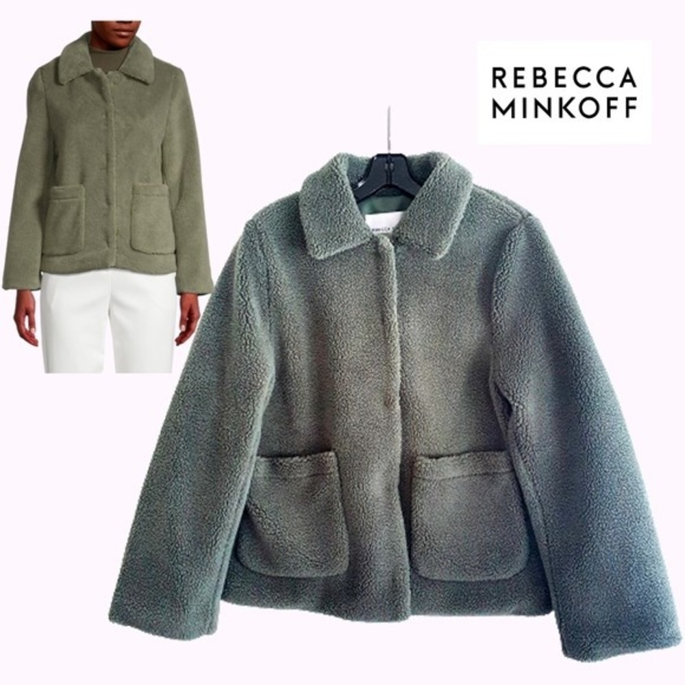 REBECCA MINKOFF NEW HARLEY Olive Teddy Plush Jacket Coat S M